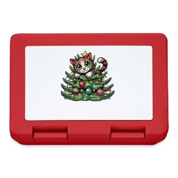 Christmas Tree Cat Santa Claus Comic - Lunchbox - red - Front