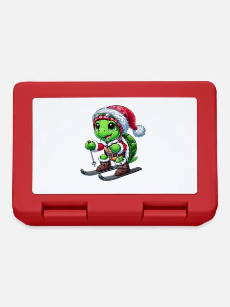 Weihnachten Schildkröte Santa Wintersport Skifahre - Brotdose - Rot