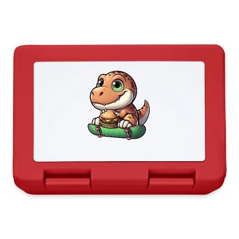T-Rex Dinosaur Skateboard Cheeseburger Fun - Lunchbox - red - Front