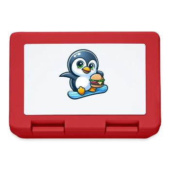 Cool penguin snowboarder with burger - Lunchbox - red - Front