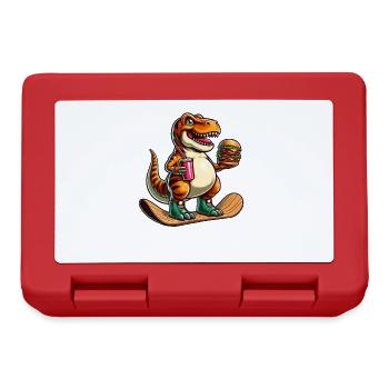 T-Rex Dinosaur Skateboard Hamburger Fun - Lunchbox - red - Front
