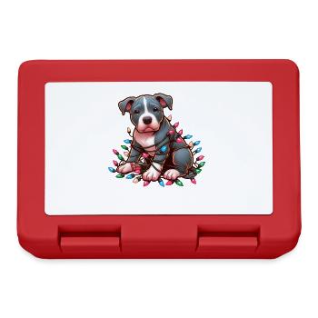 Pitbull drôle avec des guirlandes lumineuses pour Noël - Boîte à goûter - rouge - Devant