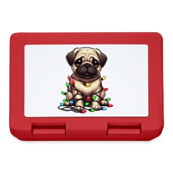 Mops Weihnachten Lichterkette süß tollpatsch - Brotdose - Rot - Vorne