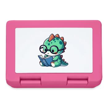 Dino avec des lunettes de lecture livre de lecture - Boîte à goûter - rose - Devant