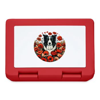 Vintage Border Collie Poppy Flowers - Lunchbox - red - Front