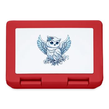 Cute snowy owl with blue eyes and angel - Lunchbox - red - Front