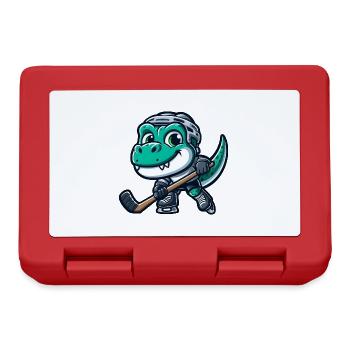 Dino T-Rex dinosaur playing hockey - Lunchbox - red - Front