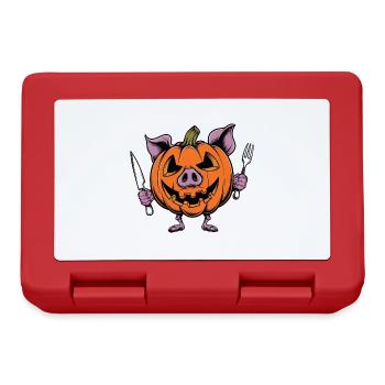 Halloween Cochon Citrouille Couverts Drôle Bande Dessinée - Boîte à goûter - rouge - Devant