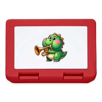 Thick Trex with Trumpet Cartoon Dinosaur Music - Lunchbox - red - Front