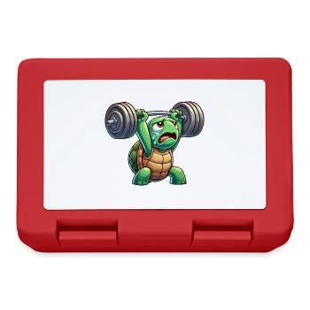 Exhausted turtle with dumbbell cartoon - Lunchbox - red - Front