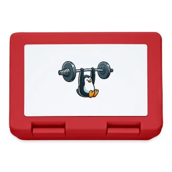 Funny Penguin Fitness Dumbbell Cartoon Design - Lunchbox - red - Front