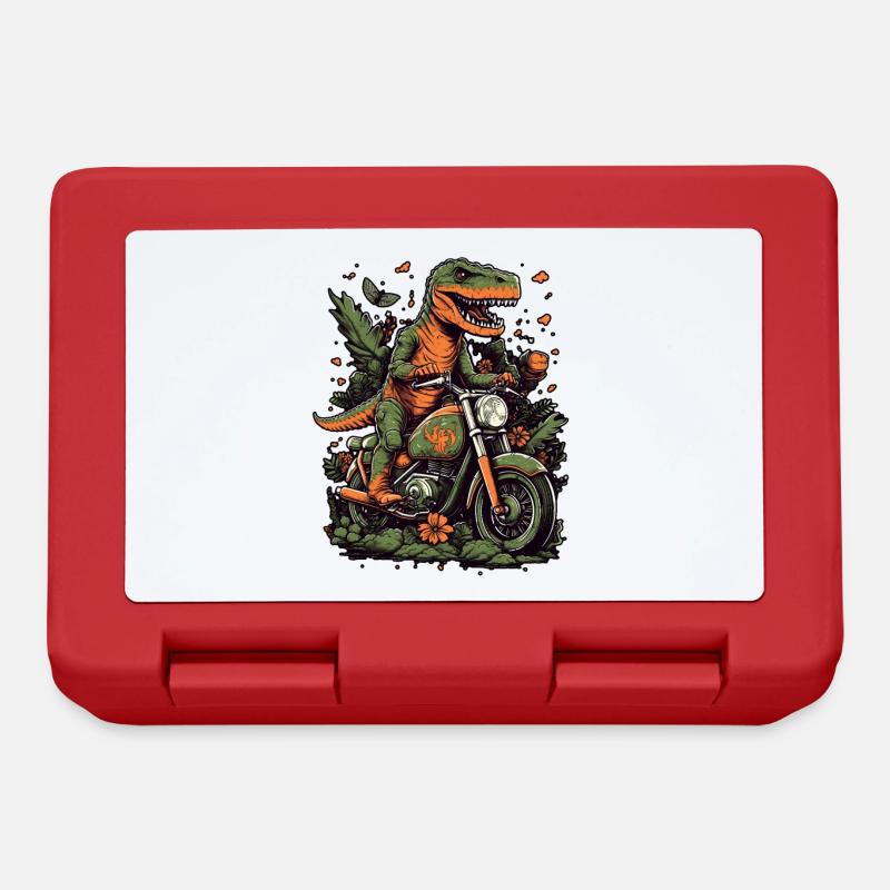 Cool T-Rex dinosaur on motorcycle - Lunchbox - red
