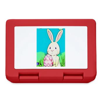 Neon Osterhase mit Osterei im Gras - Brotdose - Rot - Vorne