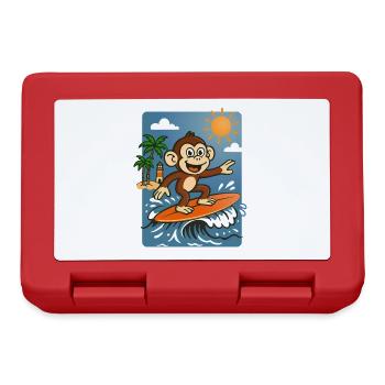 Surfing Monkey Cartoon - Summer Tropical Design - Lunchbox - red - Front