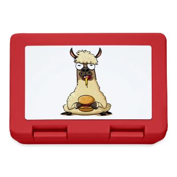 Funny llama enjoying a cheeseburger - Lunchbox - red - Front
