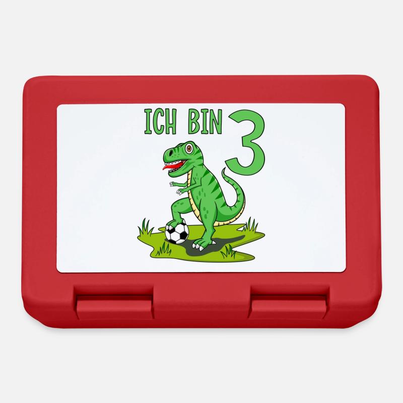 Dinosaurier Rex Fußball 3 Geburtstag - Brotdose - Rot