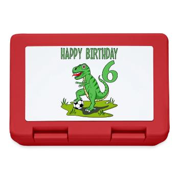 dinosaure rex football 6 joyeux anniversaire vert - Boîte à goûter - rouge - Devant