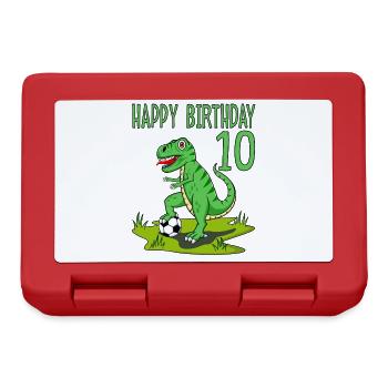 Dinosaur Rex Football 10 Happy Birthday Green - Lunchbox - red - Front