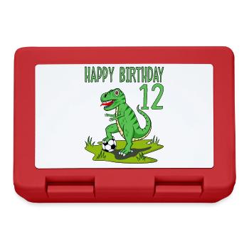Dinosaur Rex Football 12 Happy Birthday Green - Lunchbox - red - Front