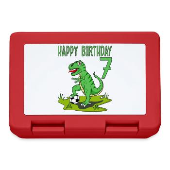 Dinosaurier Rex Fußball 7 Happy Birthday Grün - Brotdose - Rot - Vorne
