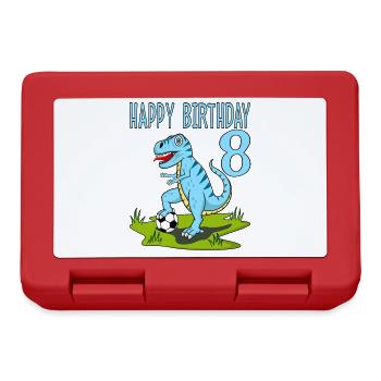 Dinosaure Rex Football 8 Joyeux Anniversaire Bleu - Boîte à goûter - rouge - Devant