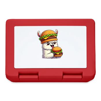 Llama Alpaca Cheeseburger Fast Food Whimsical Hat - Lunchbox - red - Front