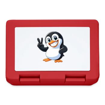 Cute Penguin Cartoon with Teeth Joy Peace - Lunchbox - red - Front