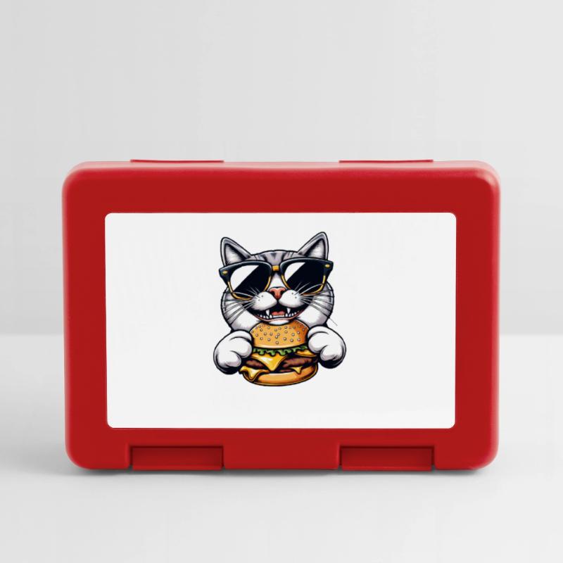 Chat nerd cool mangeant hamburger cheeseburger Boîte à goûter