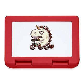 Unicorn on tricycle funny whimsical mythical creature - Lunchbox - red - Front