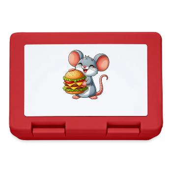 Lustige Maus mit Hamburger Fast Food Comic - Brotdose - Rot - Vorne