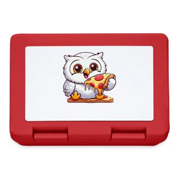 Lustige Schneeeule mit Pizza Cartoon - Brotdose - Rot - Vorne