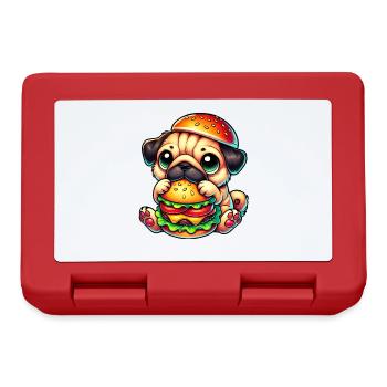 Süßer Hund Mops Hamburger Cheeseburger Fast Food - Brotdose - Rot - Vorne