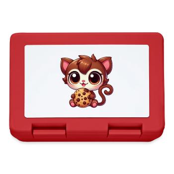 Cute Bengal Cat Cartoon Nibbling Cookie - Lunchbox - red - Front