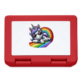 Cool unicorn rainbow riding waves relaxing - Lunchbox - red - Front