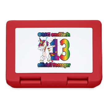 OMG endlich 13! Dabbing Einhorn 13. Geburtstag - Brotdose - Rot - Vorne