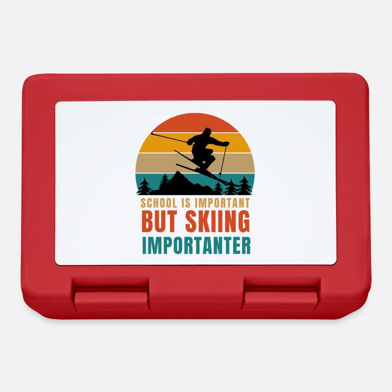 school is important but skiing importanter - Lunchbox - red