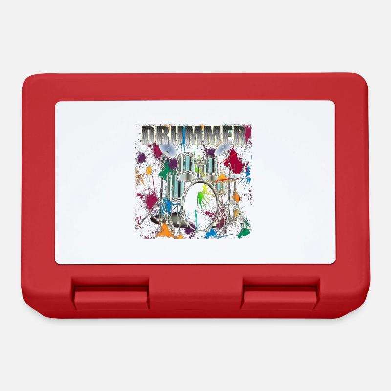 Drummer Art Design Silver Text - Lunchbox - red