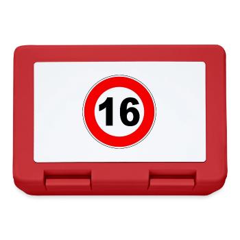 16. Geburtstag - 16 - Feier - Straßenschild Schild - Brotdose - Rot - Vorne