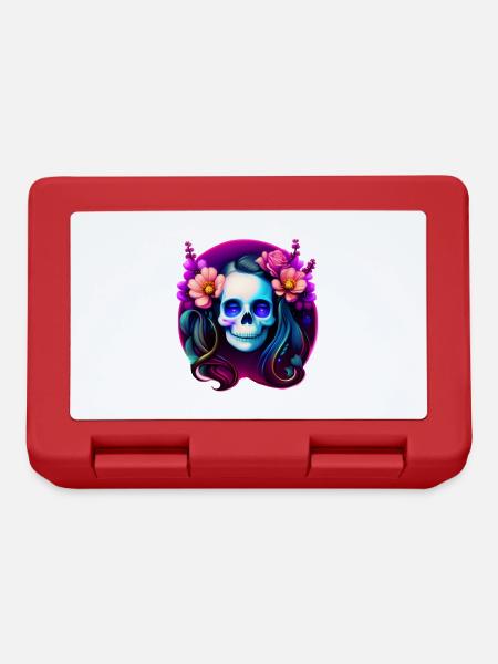 Skull Boho Multicolor Women's Skull with Flowers - Lunchbox - red