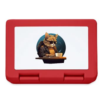 Cool Cat CEO - Relaxed in office with - Lunchbox - red - Front