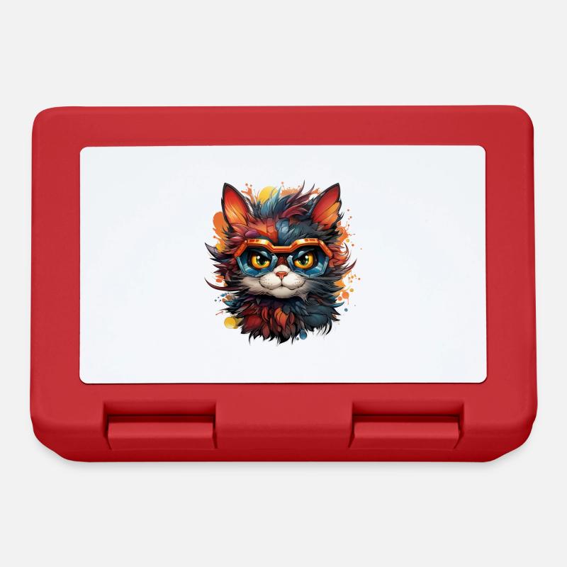 Katze Farbenfroh mit Brille - Brotdose - Rot