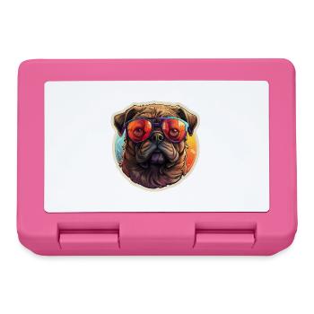 Mops Retro Farben vintage mit Sonnenbrille - Brotdose - Pink - Vorne