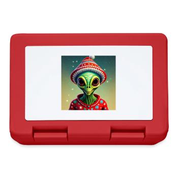 green alien wearing an ugly Christmas sweater - Lunchbox - red - Front