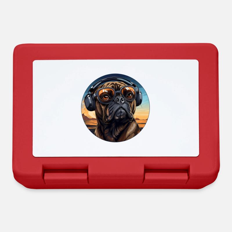Mops Kopfhörer Sonnenbrille Vintage - Brotdose - Rot