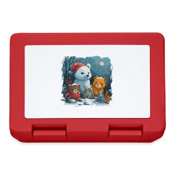 Bonhomme de neige avec ours en peluche - Boîte à goûter - rouge - Devant