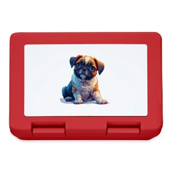 Mops Welpen sitzend - Brotdose - Rot - Vorne