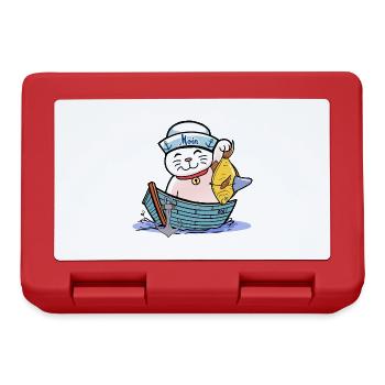 maritim Katze Katzen Matrose Moin Fisch Fischer - Brotdose - Rot - Vorne