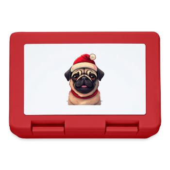 Süßer Mops mit Weihnachtsmütze - Brotdose - Rot - Vorne