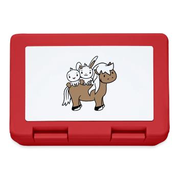 2 Hase Vogel Pferd reiten Reiter Pferdchen winken - Brotdose - Rot - Vorne