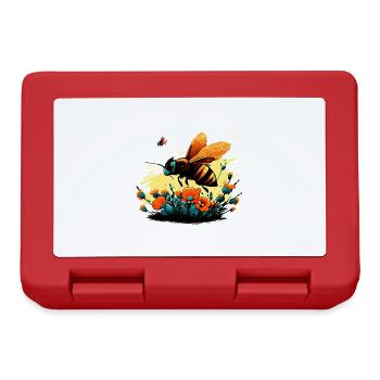 Cooles Bienen Motiv mit Ringelblumen Cartoon Comic - Brotdose - Rot - Vorne